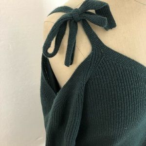 Loft Green off the shoulder tie up sweater
